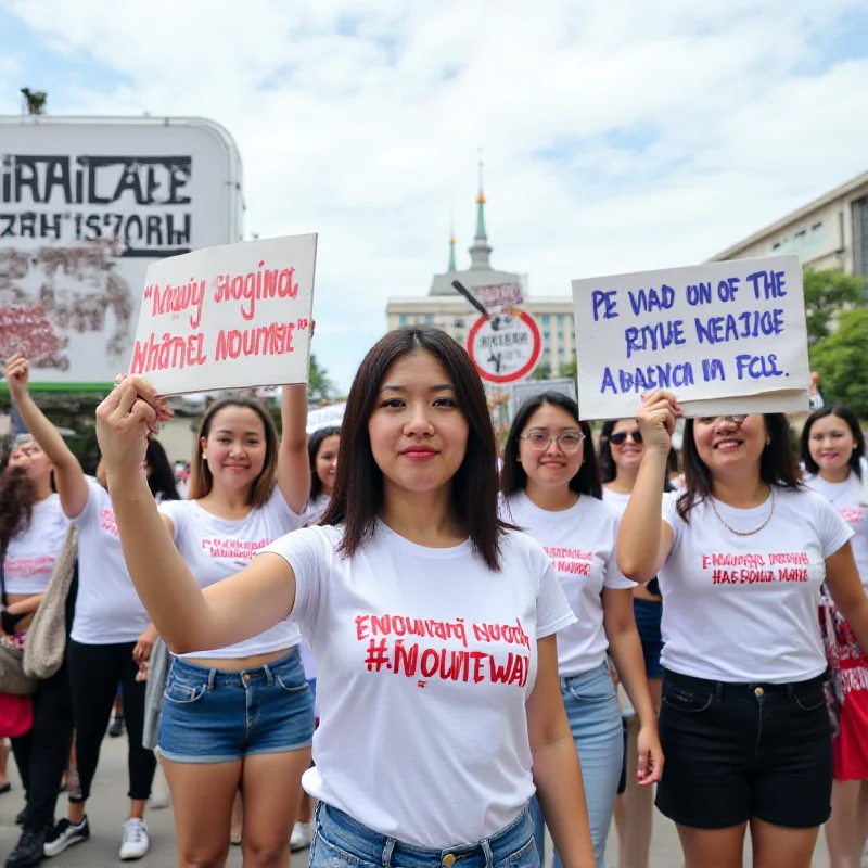 A group of health advocates holding signs and banners during a protest against vaping and alcohol use. The signs display messages promoting healthy lifestyles and warning against the dangers of addiction. The scene is set in a public space, with people actively participating and voicing their concerns.