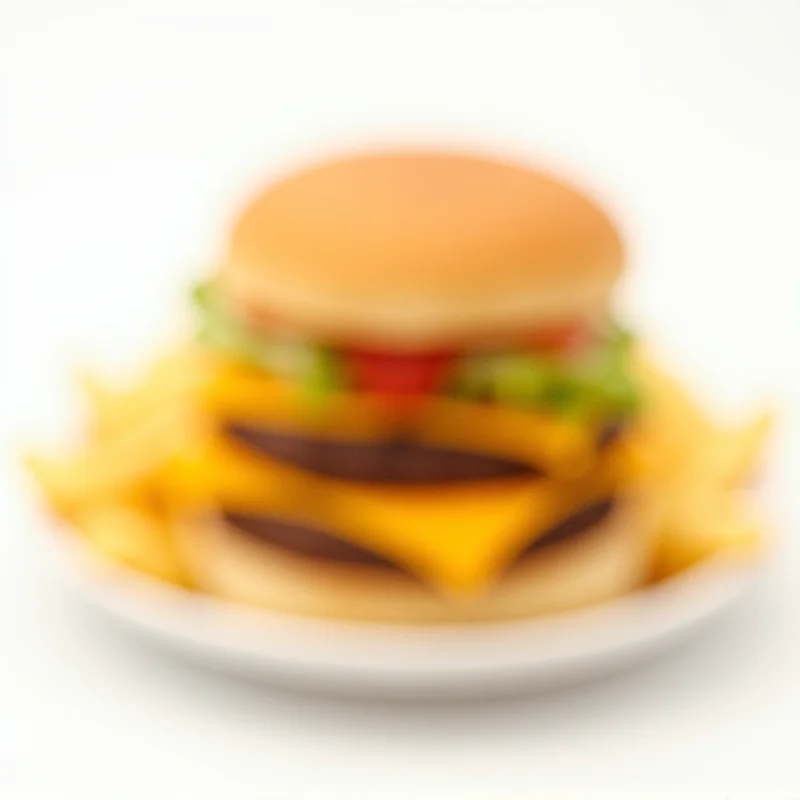 A close-up of a burger and chips on a plate.