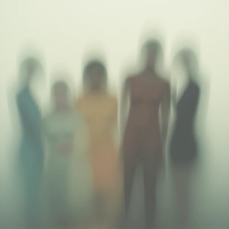 An artistic and abstract representation of pregnancy denial, using blurred figures and muted colors to convey the emotional turmoil.