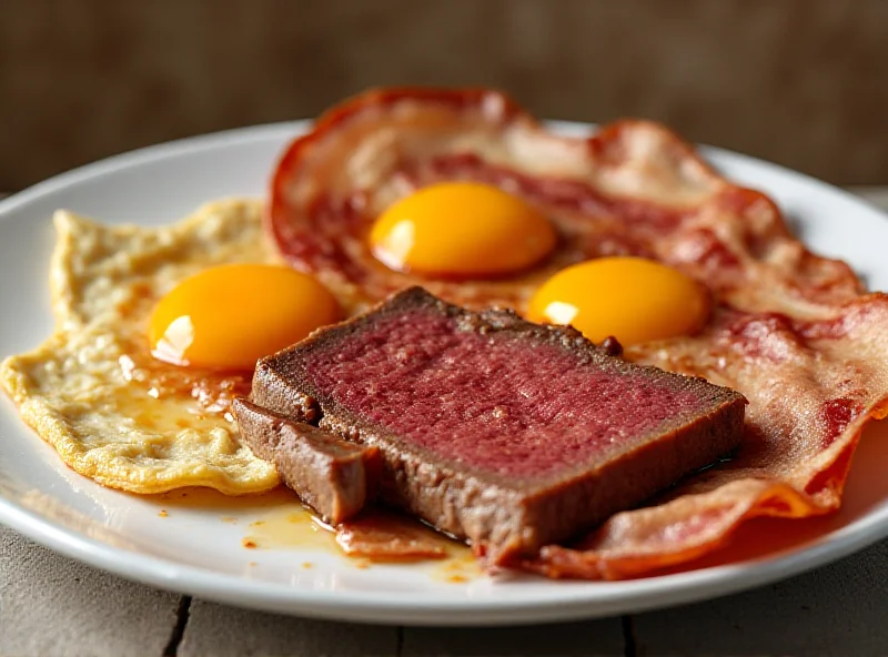 A plate of steak, eggs, and bacon representing the carnivore diet.