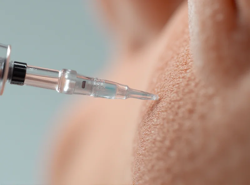 Close-up of a syringe injecting a clear liquid into skin.