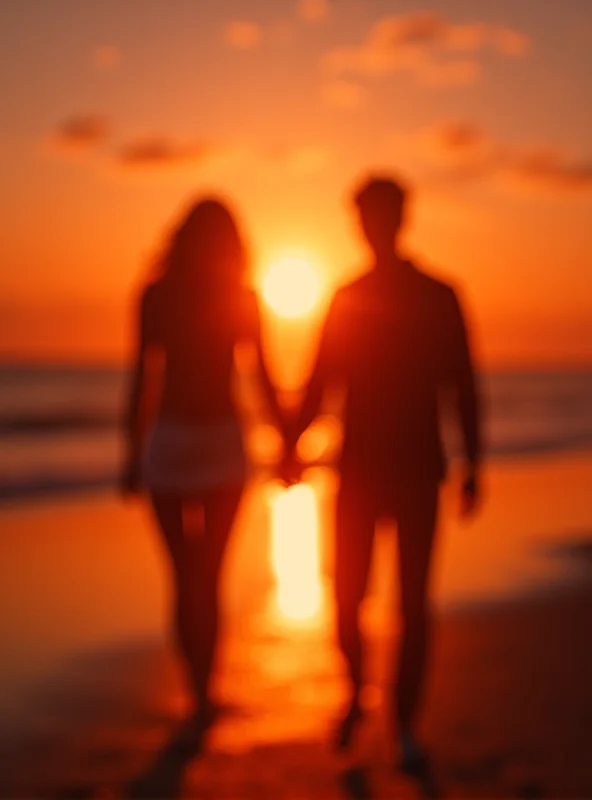 A young couple holding hands, walking along a beach at sunset. Focus is on the hands, symbolizing love and loss.