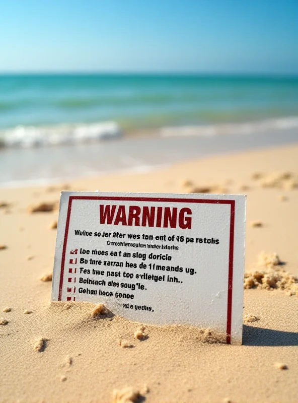 Close-up photo of a sandy beach with a warning sign about parasites