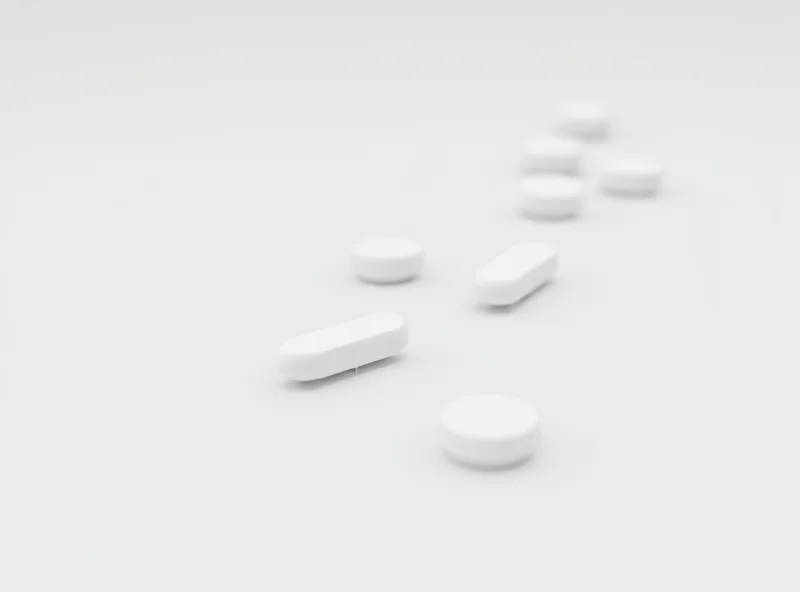 Aspirin pills spilled on a white surface