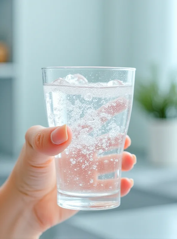 Close-up of a person's hand holding a glass of water, with a focus on clarity and hydration.