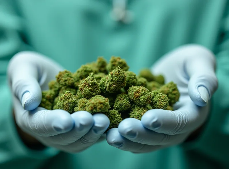 Close-up of cannabis buds being held by a cannabis company employee.