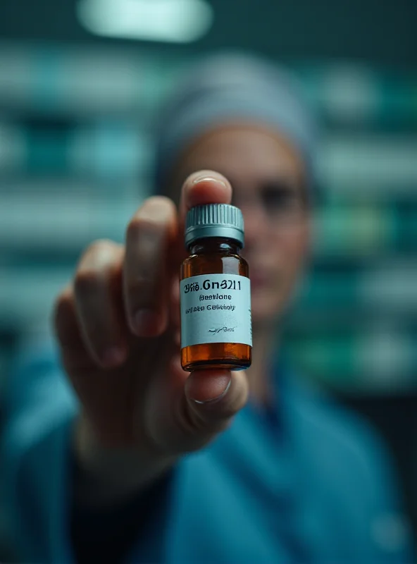 A close-up shot of a hand holding a small bottle of Creon medication. The background is blurred, depicting a hospital or pharmacy setting. The image should convey a sense of urgency and importance.