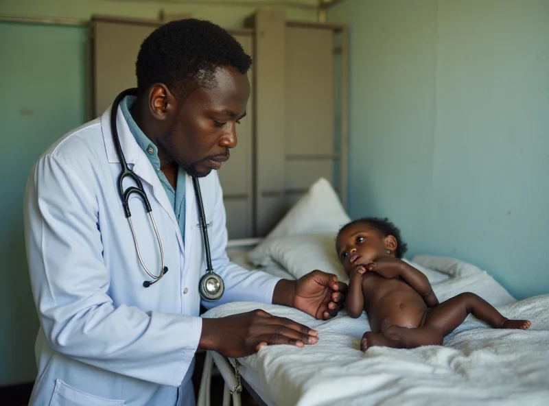 A concerned doctor examines a young child in a medical setting.