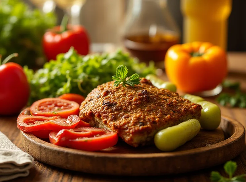 A colorful plate of healthy food on a wooden table.