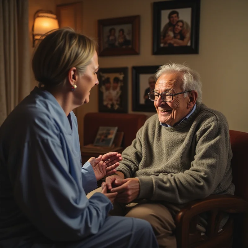 Elderly person being visited by a caregiver