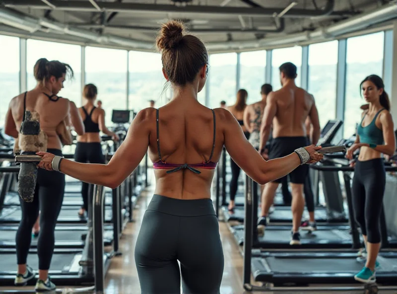 People working out in a modern gym with weightlifting equipment and cardio machines.