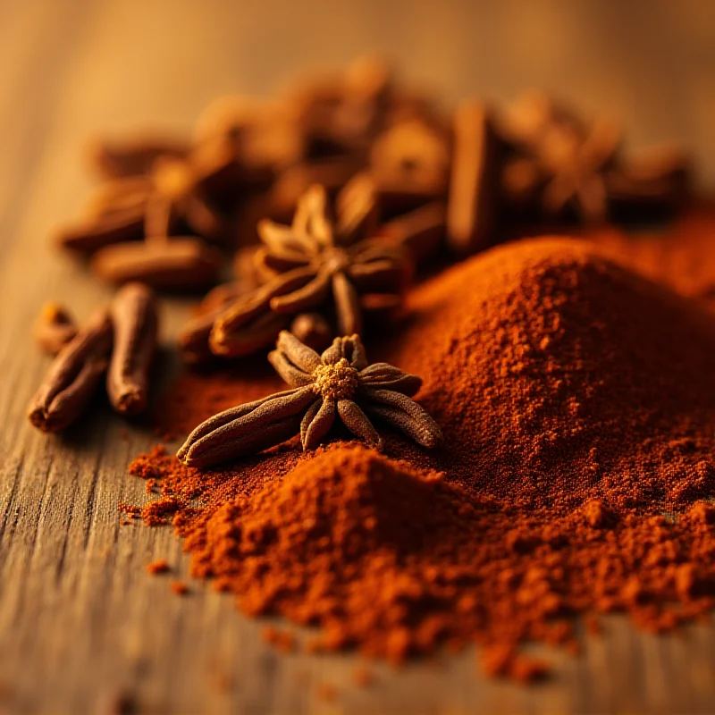 A close-up shot of whole cloves and ground cloves, arranged on a wooden surface, highlighting their texture and color.