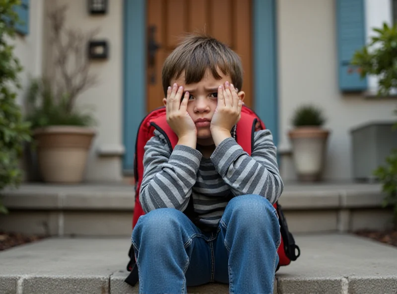 A young child looking sad and refusing to leave the house for school