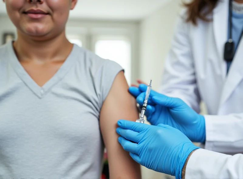 A doctor administering a measles vaccine to a child.