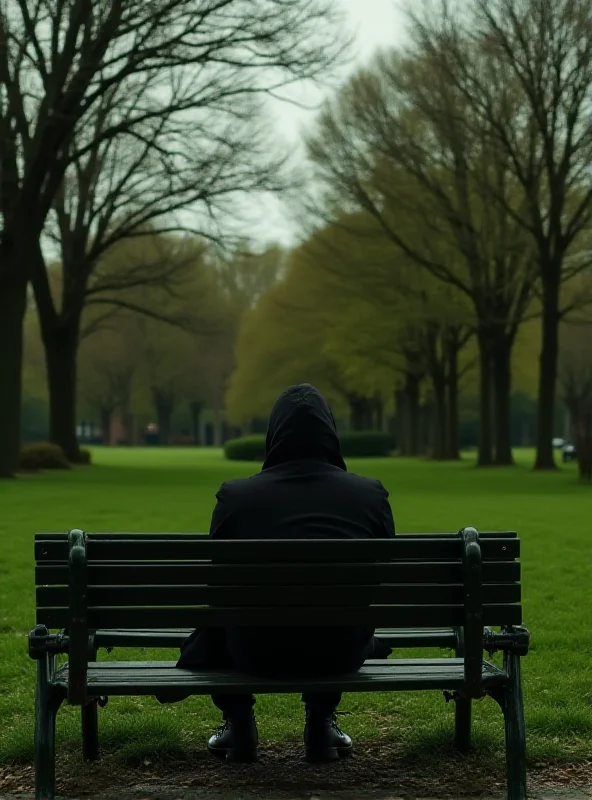 A person sitting alone on a park bench, looking thoughtful and sad.