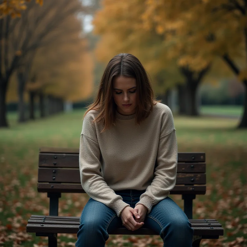 A person sitting alone looking thoughtful, with muted colors