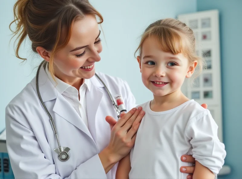 Illustration of a person receiving a measles vaccine from a doctor.