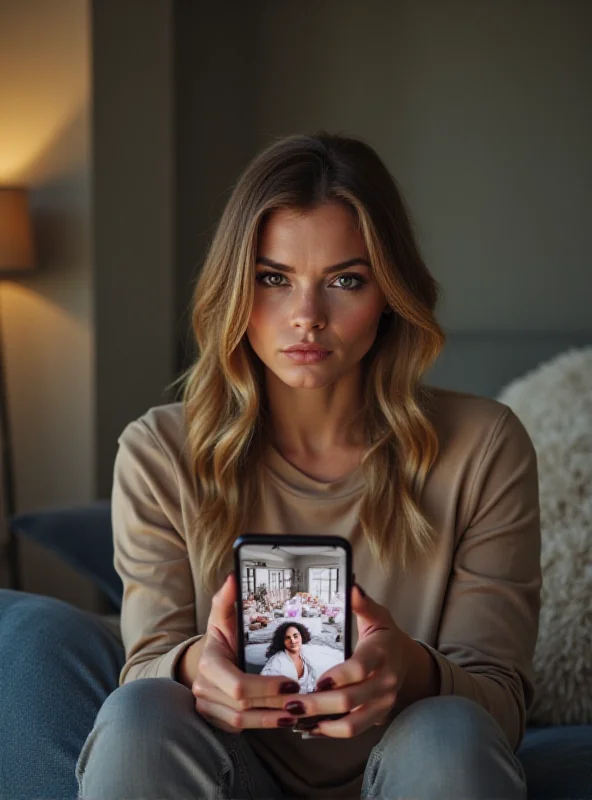 Person looking skeptically at a phone screen displaying wellness influencer content.