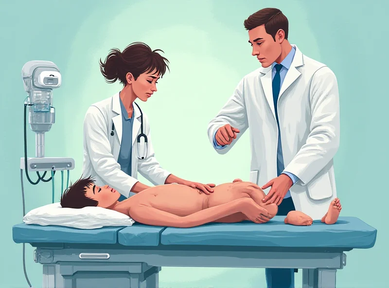 Illustration of a doctor examining a patient with a rare medical condition.