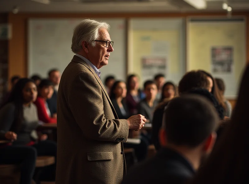 A professor standing in front of a class at Stanford University.