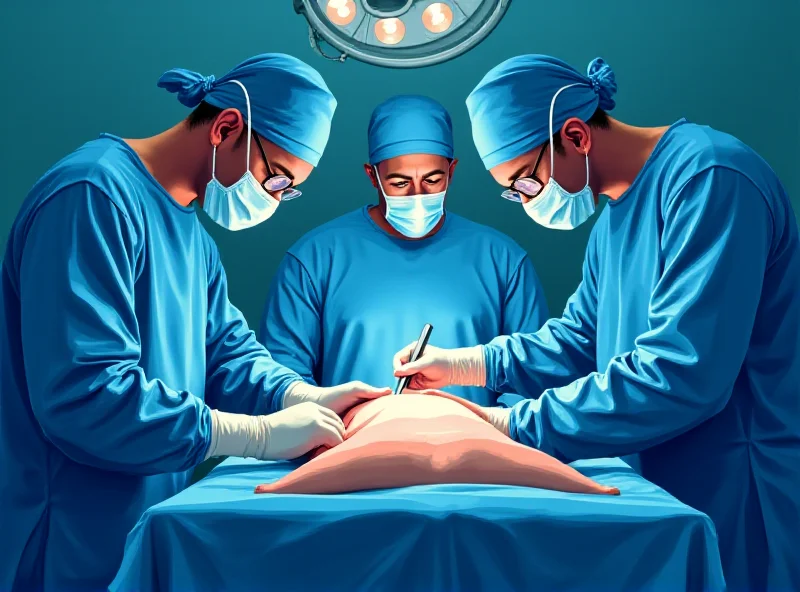 Illustration of surgeons performing a complex abdominal surgery