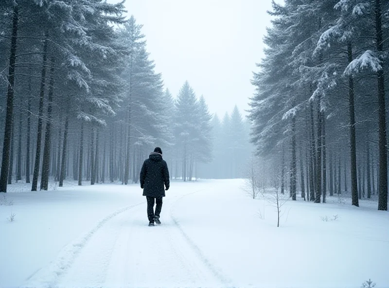 A solitary figure walking through a snowy Swedish landscape.