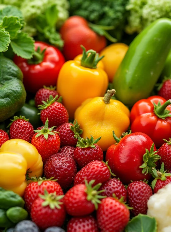 Close-up of fresh fruits and vegetables, representing a healthy diet for fertility.