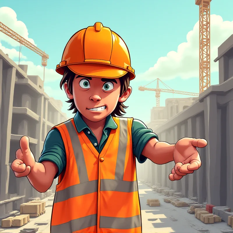 A digital illustration depicting a worker at a construction site expressing frustration about the lack of adequate toilet facilities.