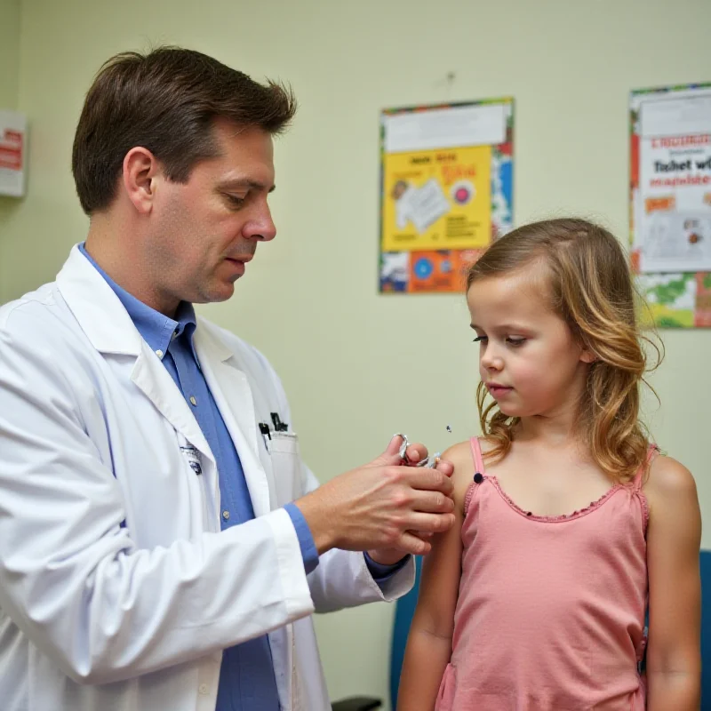 A doctor vaccinating a child against measles.