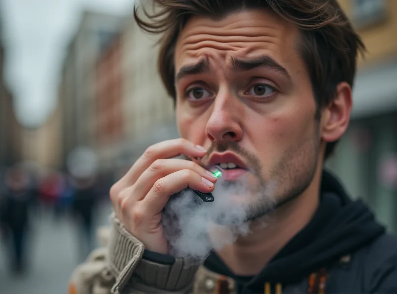 A person vaping with a worried expression.