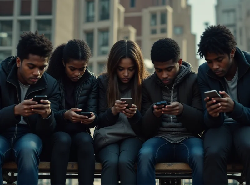 Young people looking stressed and anxious while using their phones.