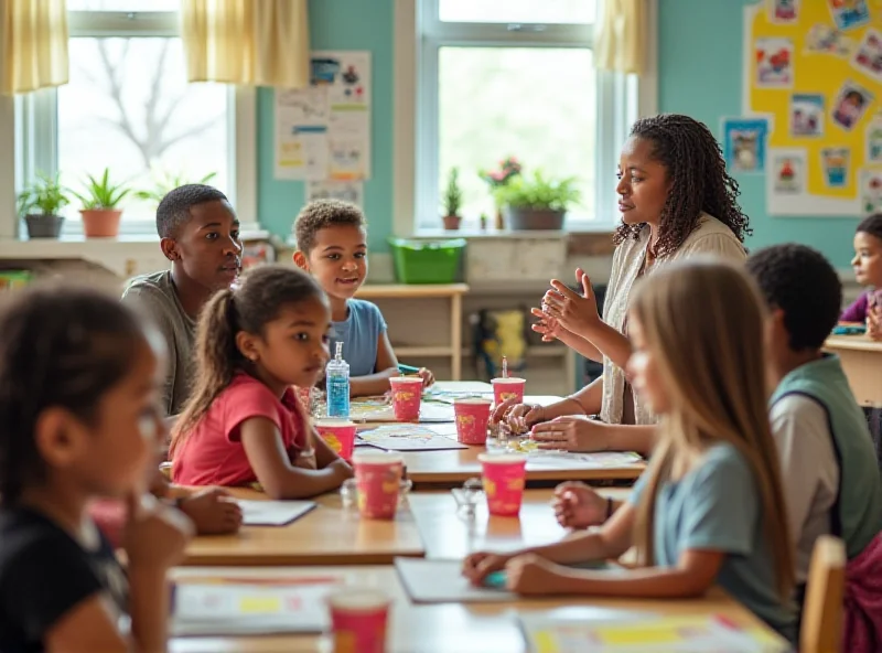 Children learning about health and hygiene in a classroom setting.