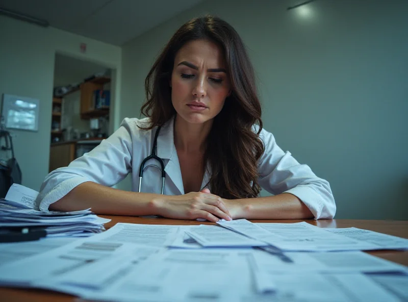 A person looking frustrated and overwhelmed by paperwork related to healthcare.