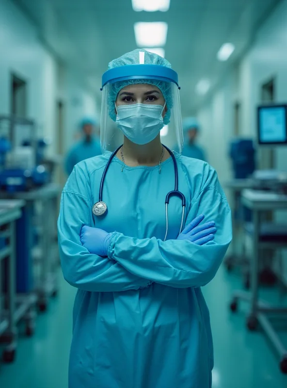 A doctor or nurse wearing a mask and protective gear during the COVID-19 pandemic.