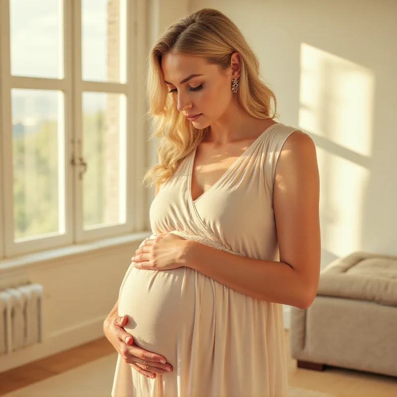 A pregnant woman holding her belly.