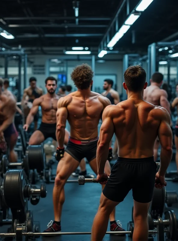 A diverse group of people in a modern gym setting, engaged in various weightlifting exercises. Some are using barbells, others dumbbells, and a few are on weight machines. The atmosphere is energetic and supportive.