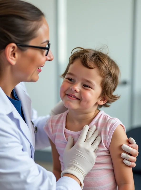 Image of a doctor administering a measles vaccine to a child.