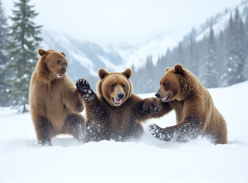 Bears playing in the snow in Armenia.