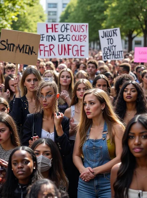 A diverse group of university students protesting in support of or against trans quotas at UFSC, holding signs and banners