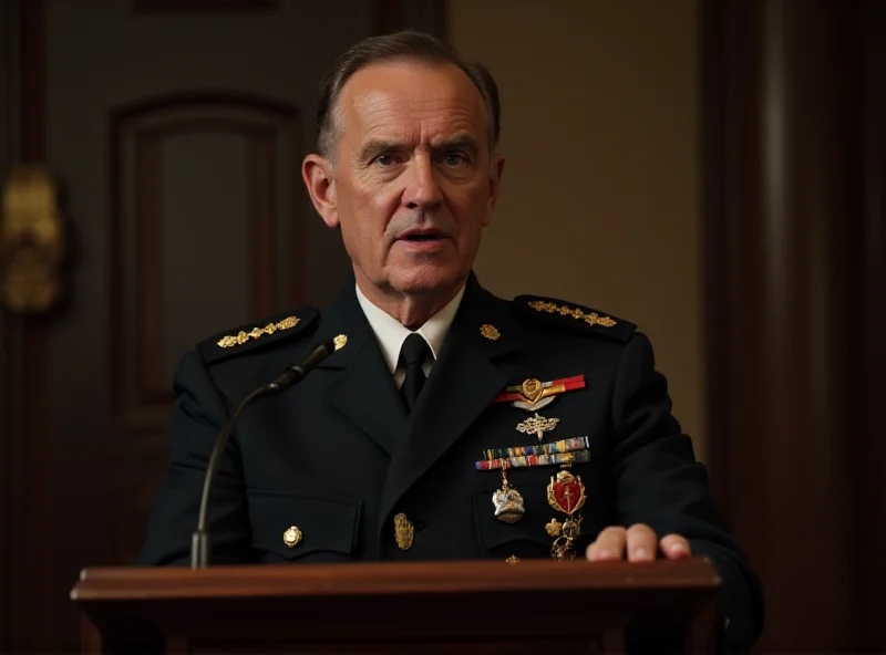 General Augusto Heleno giving a speech, looking serious and determined.