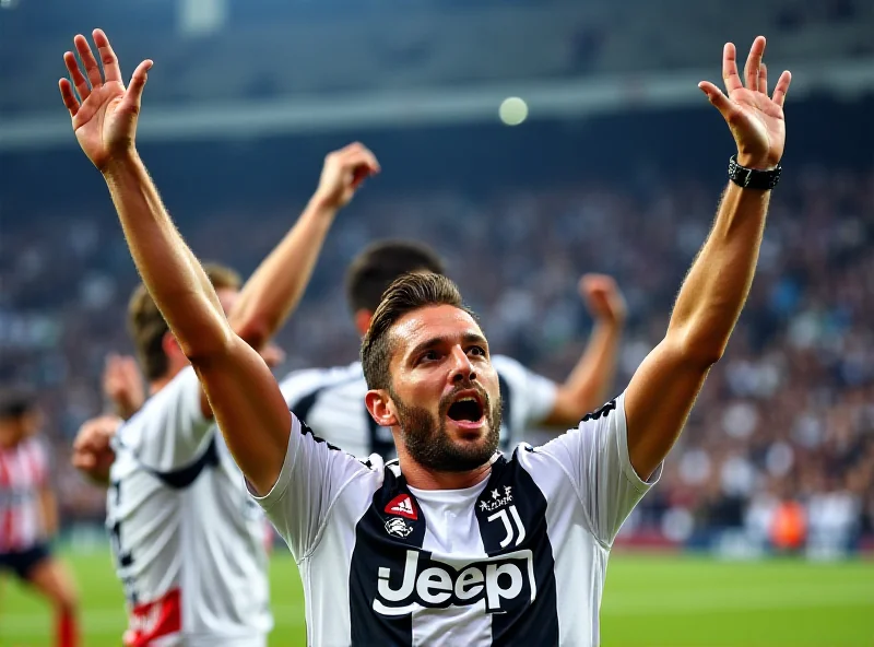 A photo of Hernanes in his Juventus jersey, celebrating a goal with arms raised, teammates around him.