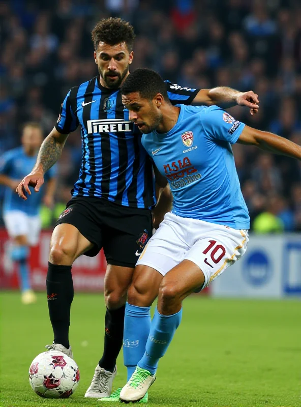 Action shot from the Inter vs Lazio Coppa Italia match, showing players battling for the ball in midfield, with fans blurred in the background.