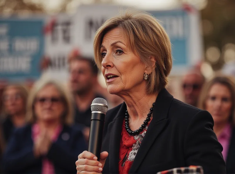 Nancy Faeser speaking at a political rally, looking determined.