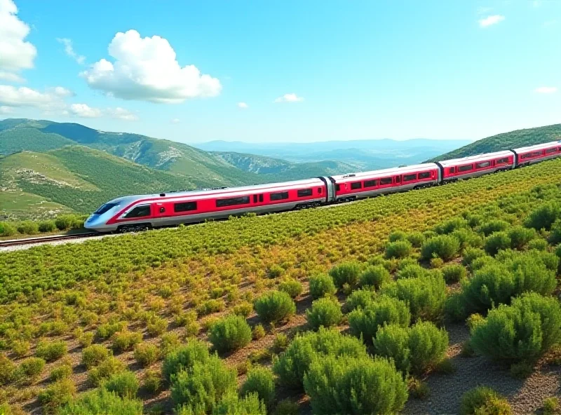 A modern high-speed train speeding through the Italian countryside.