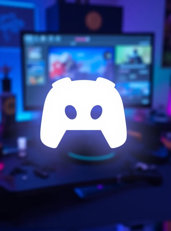 The Discord logo against a blurred background of gamers.