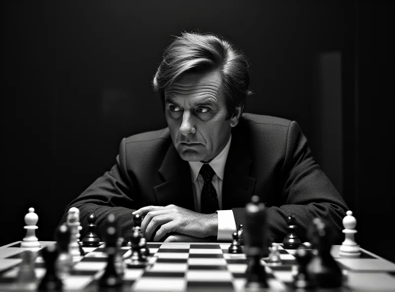 Black and white photo of Boris Spassky playing chess against Bobby Fischer