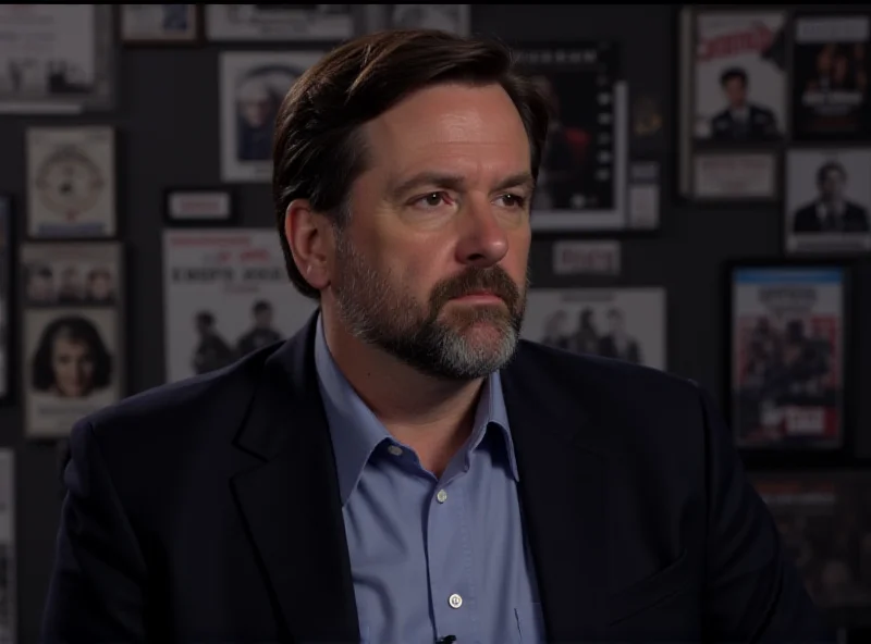 Walter Salles speaking on a panel, looking thoughtful, with a backdrop of film posters.