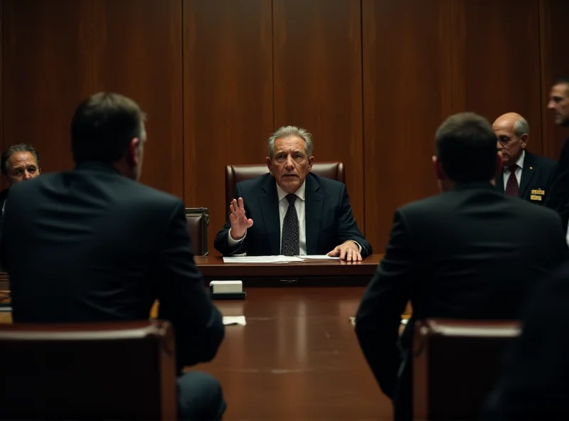 A courtroom scene, with a lawyer addressing the judge and jury, representing the Hutchins family. Alec Baldwin sits at the defendant's table, looking somber.