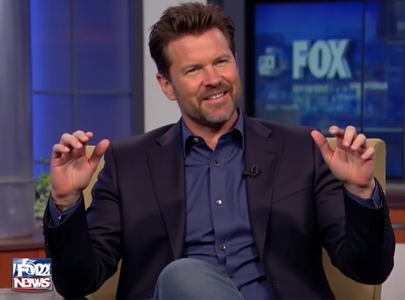 Mark Wahlberg being interviewed on Fox & Friends. He is smiling and gesturing with his hands as he speaks about his faith.