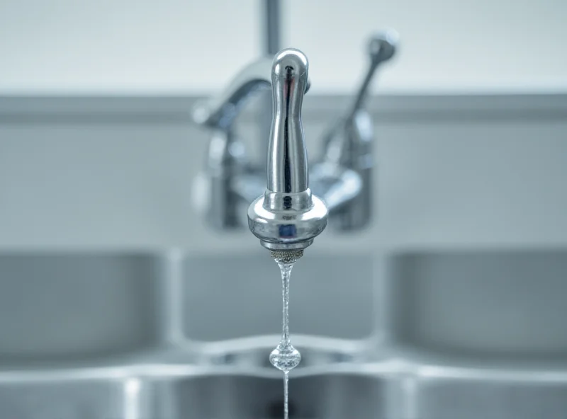 Close-up of a leaky faucet with water droplets